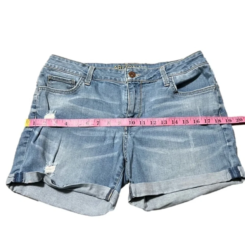 Arizona Denim Blue Jean Distressed Shorts Cuffed Hem Cotton Juniors Size 11
